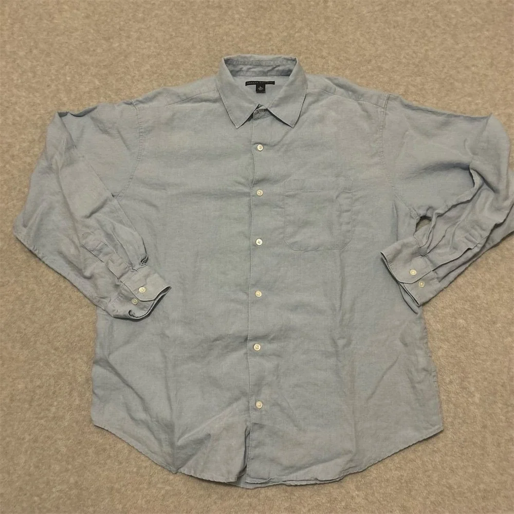 Banana‎ Republic Shirt Men's Large Blue Linen Button-Up Shirt Solid